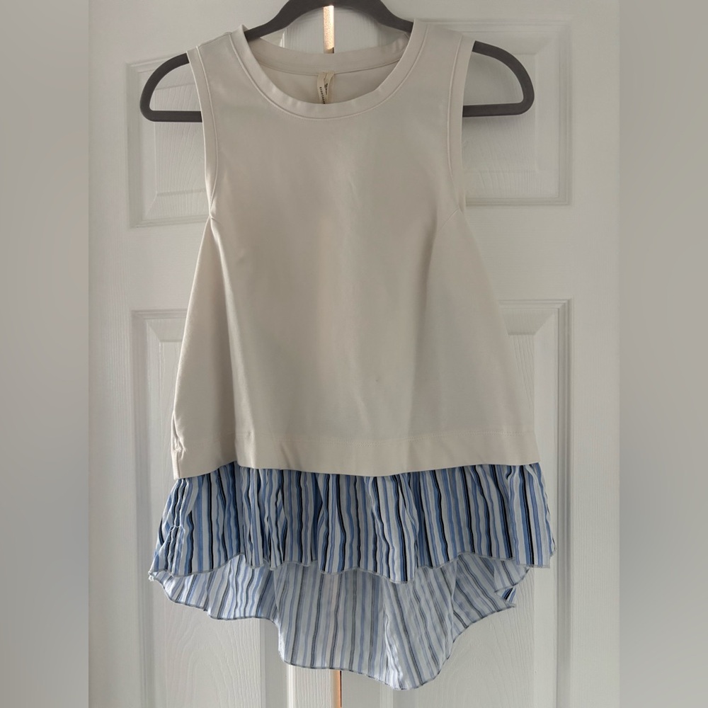 Anthropologie open-back twofer top, ivory and blue, size medium